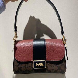 Coach Shoulder Bag Signature Grace CC066 Dark Brown Bordeaux Black Leather